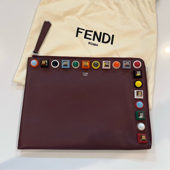 Fendi Studded Leather Clutch Bag - Picture 1 of 11